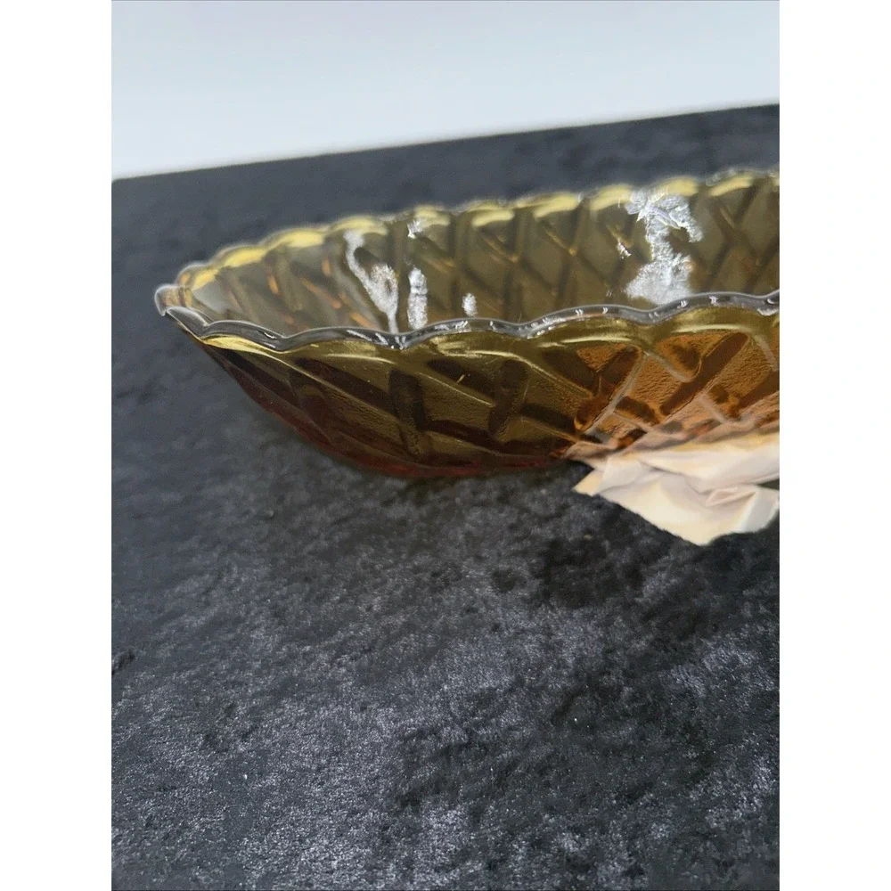 Vintage Indiana Amber Carnival Glass Oval Dish Relish Dish‎ Pretzel Basket Weave